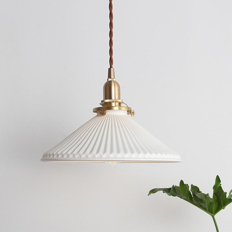 LumiBlanc - Suspension en Céramique Blanche à Abat-Jour Strié