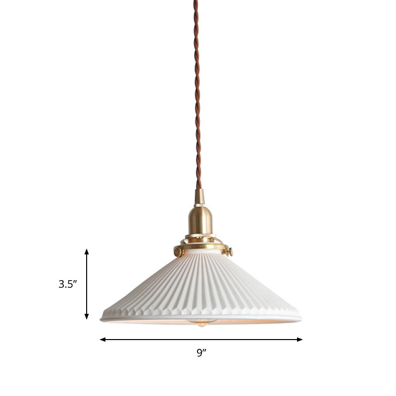 LumiBlanc - Suspension en Céramique Blanche à Abat-Jour Strié