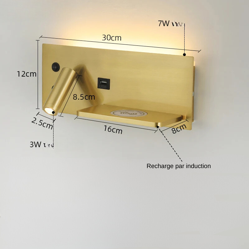 ApliDor - Applique Murale Tête de lit Design Avec chargeur à Induction et USB
