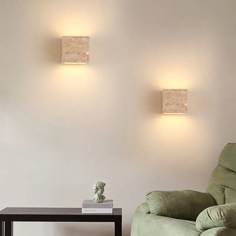 StoneLux - Applique Murale LED Rectangulaire en Travertin