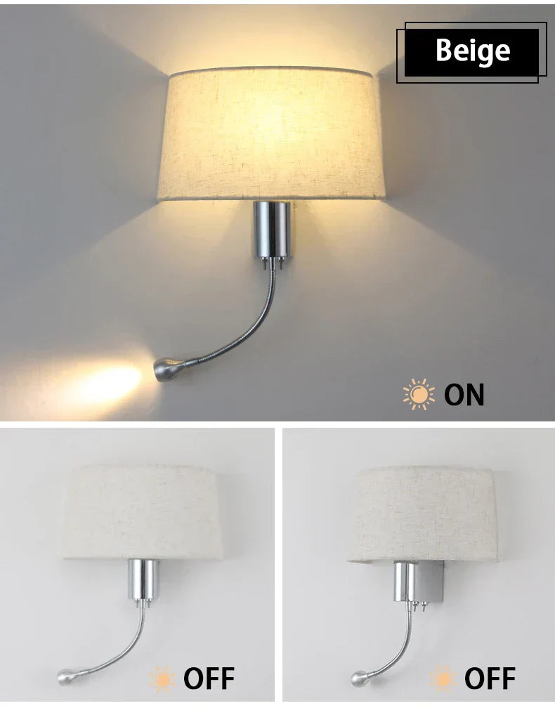 ApliLis - Applique Murale tête de lit Moderne en Tissu et métal avec liseuse