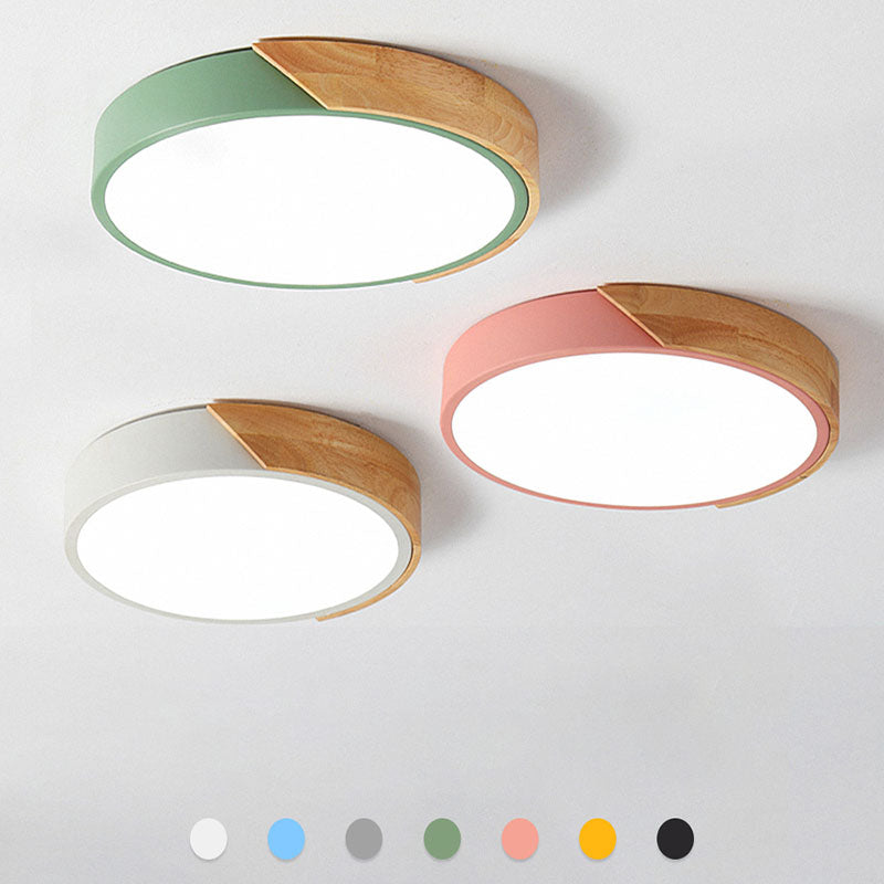 LumiWood - Plafonnier LED Rond Minimaliste avec Décor Bois