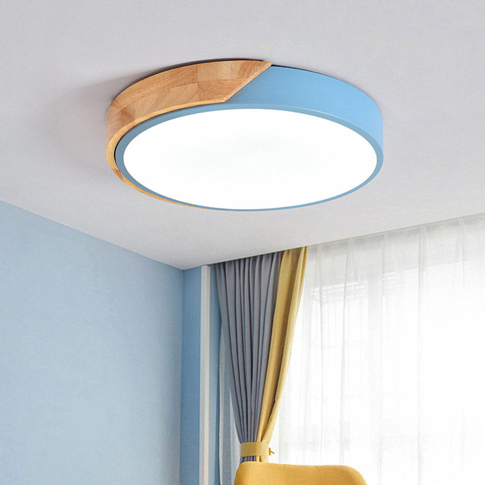 LumiWood - Plafonnier LED Rond Minimaliste avec Décor Bois