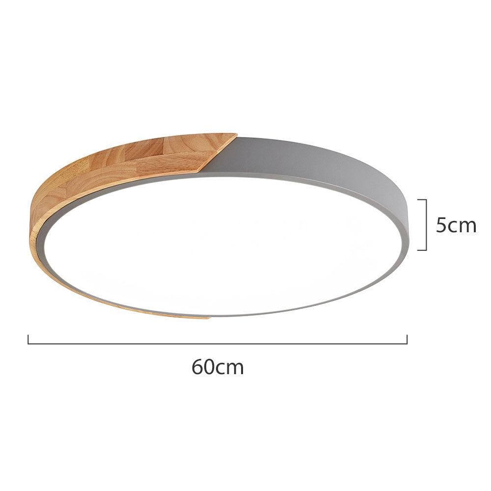 LumiWood - Plafonnier LED Rond Minimaliste avec Décor Bois