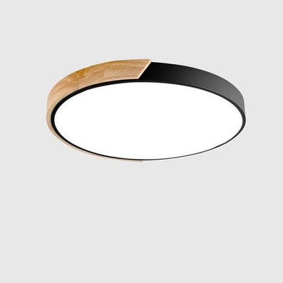LumiWood - Plafonnier LED Rond Minimaliste avec Décor Bois