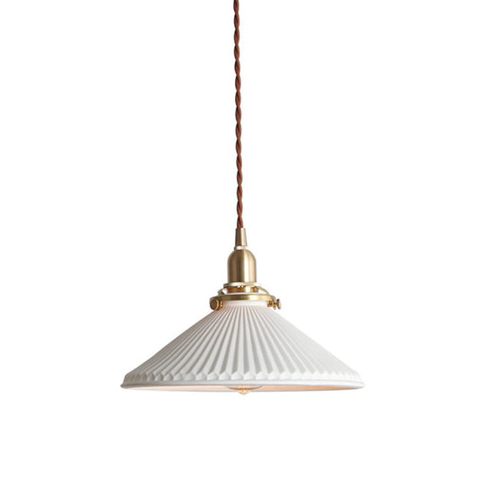 LumiBlanc - Suspension en Céramique Blanche à Abat-Jour Strié