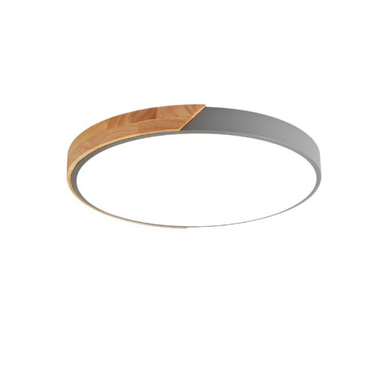 LumiWood - Plafonnier LED Rond Minimaliste avec Décor Bois